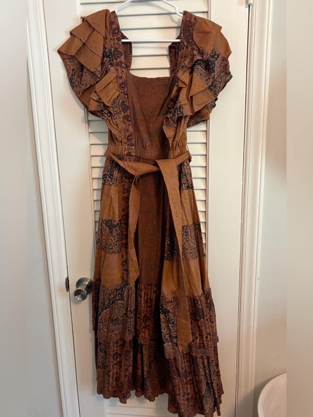 Cleobella Brown Tiered Ruffle Sleeve Maxi Dress